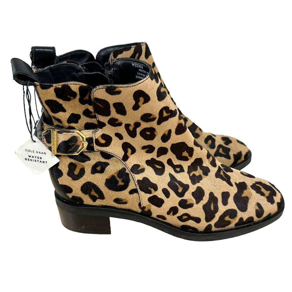 Cole Haan NWOB Kimberly Water Resistant Leopard Haircalf Leather Bootie Size 5.5